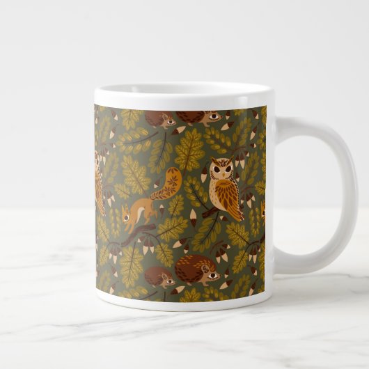 Woodland Creatures and Leaves Pattern Grote Koffiekop (Rechts)