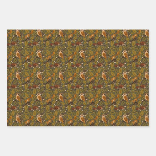 Woodland Creatures and Leaves Pattern Inpakpapier Vel (Voorkant 3)