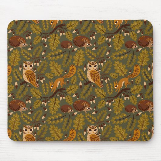 Woodland Creatures and Leaves Pattern Muismat (Voorkant)