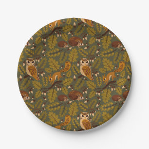 Woodland Creatures and Leaves Pattern Papieren Bordje