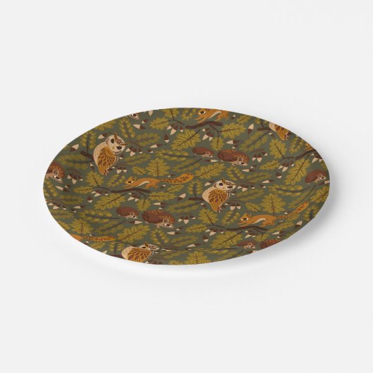 Woodland Creatures and Leaves Pattern Papieren Bordje (Gekanteld)
