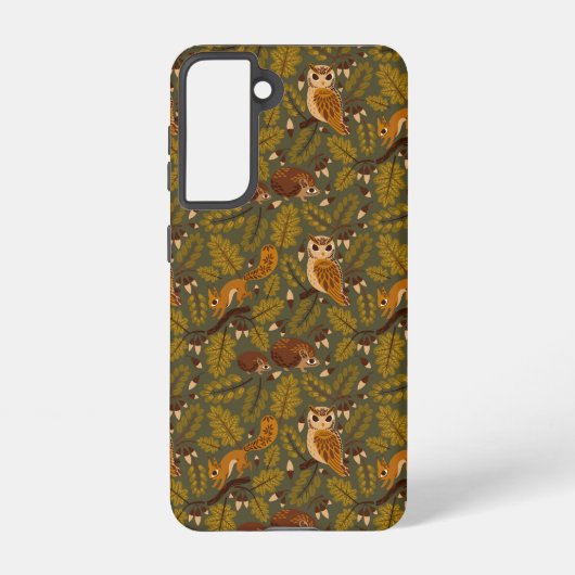 Woodland Creatures and Leaves Pattern Samsung Galaxy Hoesje (Achterkant)