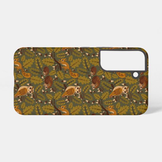 Woodland Creatures and Leaves Pattern Samsung Galaxy Hoesje (Achterkant horizontaal)