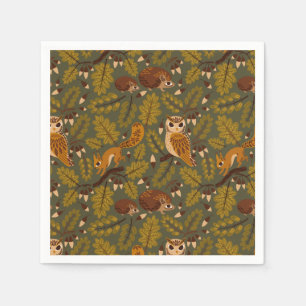 Woodland Creatures and Leaves Pattern Servet