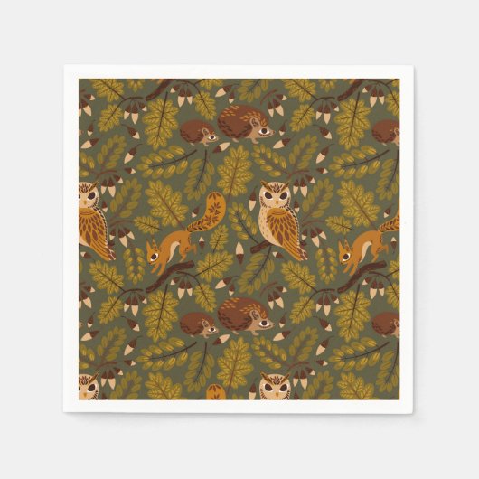 Woodland Creatures and Leaves Pattern Servet (Voorkant)