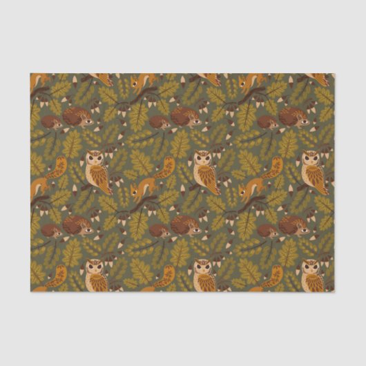 Woodland Creatures and Leaves Pattern Tissuepapier (Voorkant)