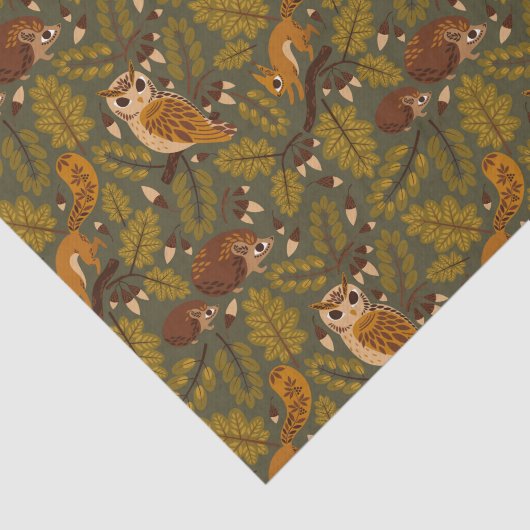 Woodland Creatures and Leaves Pattern Tissuepapier (Detail)