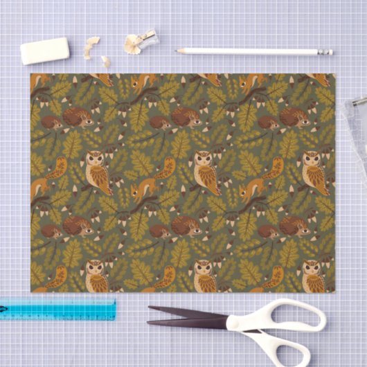 Woodland Creatures and Leaves Pattern Tissuepapier (Craft)
