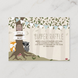 Woodland Creatures Baby Jongen Luier Raffle Informatiekaartje