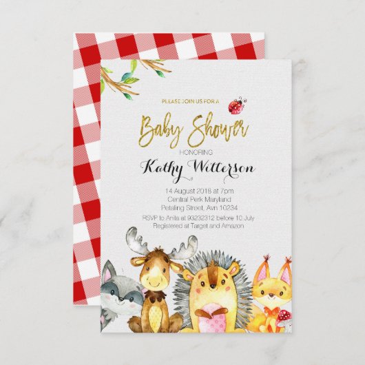 Woodland Creatures Baby shower - Boy Card Kaart (Voorkant / Achterkant)