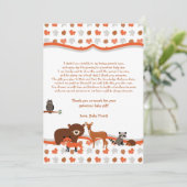 Woodland Creatures Baby shower dank je gedicht Bedankkaart (Staand voorkant)