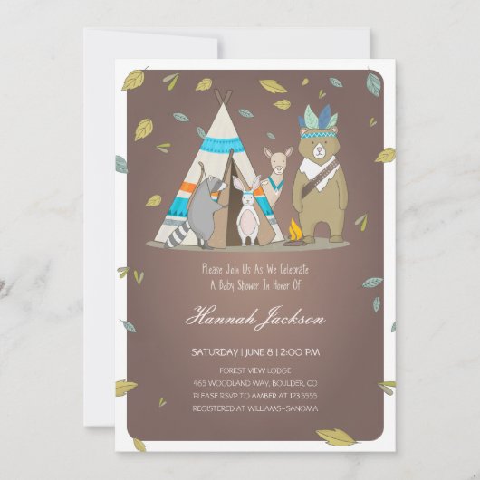Woodland Creatures Baby shower Invitation Kaart (Voorkant)