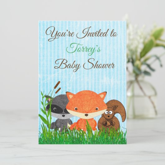 Woodland Creatures Baby shower Invitation Kaart (Staand voorkant)