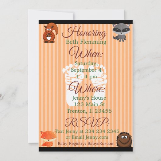 Woodland Creatures Baby shower Invitation Kaart (Achterkant)
