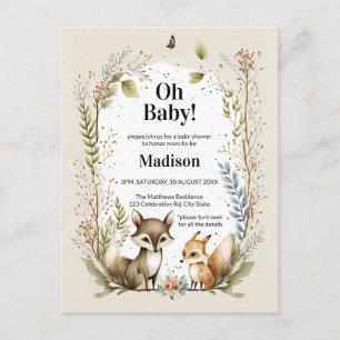 Woodland Creatures Baby shower Invite Waterverf Briefkaart