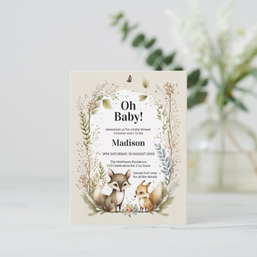 Woodland Creatures Baby shower Invite Waterverf Briefkaart (Staand voorkant)