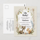 Woodland Creatures Baby shower Invite Waterverf Briefkaart (Voorkant / Achterkant)