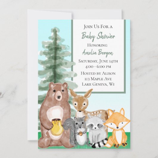 Woodland Creatures Baby shower Kaart (Voorkant)