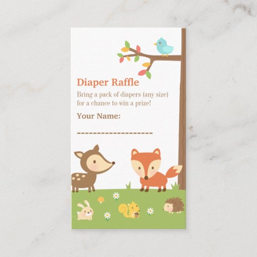 Woodland Creatures Baby shower Luier Raffle Informatiekaartje (Voorkant)