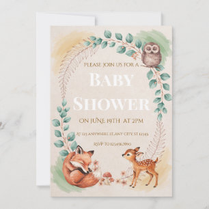 Woodland Creatures Baby Shower Uitnodiging