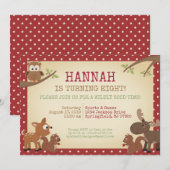 Woodland Creatures Birthday Party Kaart (Voorkant / Achterkant)