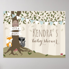 Woodland Creatures Boy Baby shower Poster