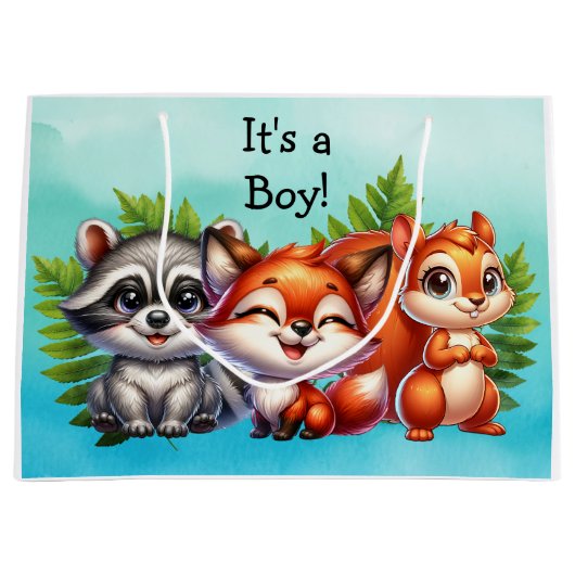 Woodland Creatures Boy's Baby shower Groot Cadeauzakje (Voorkant)