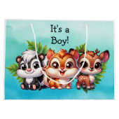 Woodland Creatures Boy's Baby shower Groot Cadeauzakje (Achterkant)