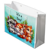 Woodland Creatures Boy's Baby shower Groot Cadeauzakje (Voorkant Gekanteld)