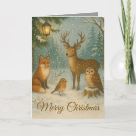 Woodland Creatures Cozy Christmas Custom Name Kaart