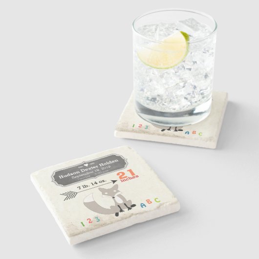 Woodland Creatures Fox Baby Stats Keepomwille Stenen Onderzetter (Zijkant)