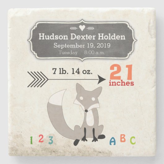 Woodland Creatures Fox Baby Stats Keepomwille Stenen Onderzetter (Voorkant)