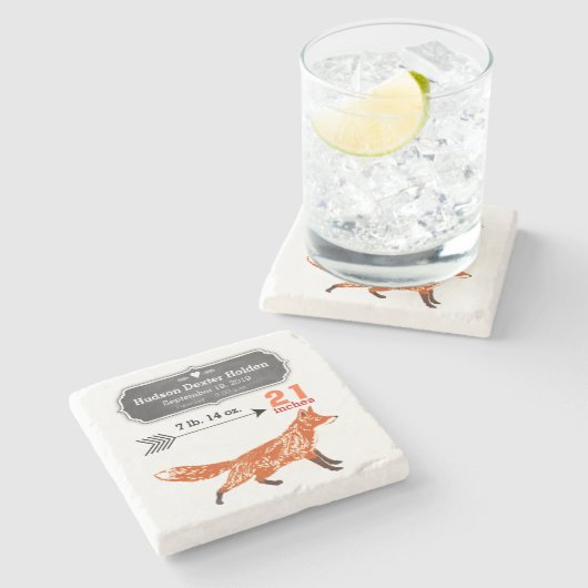 Woodland Creatures Fox Baby Stats Keepomwille Stenen Onderzetter (Zijkant)