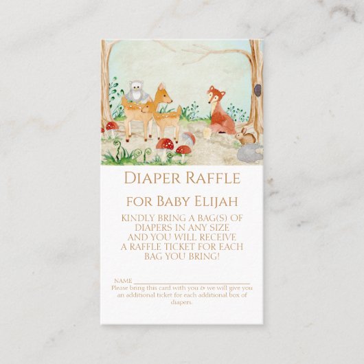 Woodland Creatures Fox Deer Diaper Raffle Rustic Visitekaartje (Voorkant)