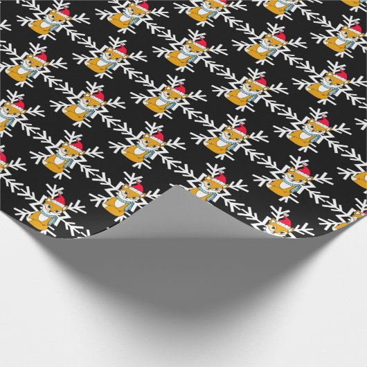 Woodland Creatures Fox en Snowflakes Kerstmis Cadeaupapier (Hoek)