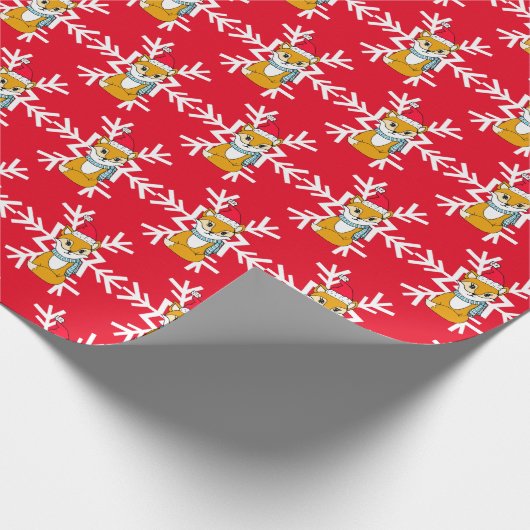 Woodland Creatures Fox en Snowflakes Kerstmis Cadeaupapier (Hoek)