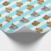 Woodland Creatures Fox, Squirrel and Owl Blue Cadeaupapier (Hoek)