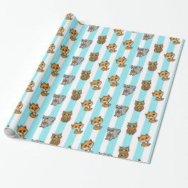Woodland Creatures Fox, Squirrel and Owl Blue Cadeaupapier