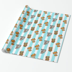 Woodland Creatures Fox, Squirrel and Owl Blue Cadeaupapier