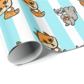 Woodland Creatures Fox, Squirrel and Owl Blue Cadeaupapier (Rol Hoek)