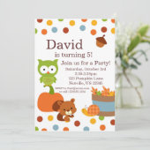 Woodland Creatures Herfst Birthday Party Invitatio Kaart (Staand voorkant)