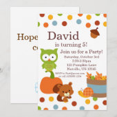 Woodland Creatures Herfst Birthday Party Invitatio Kaart (Voorkant / Achterkant)