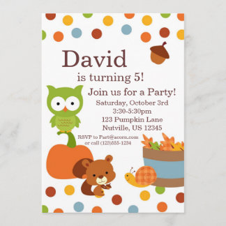 Woodland Creatures Herfst Birthday Party Invitatio Kaart