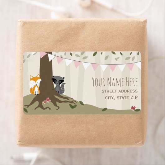 Woodland Creatures Meisje Baby shower Label (Insitu)