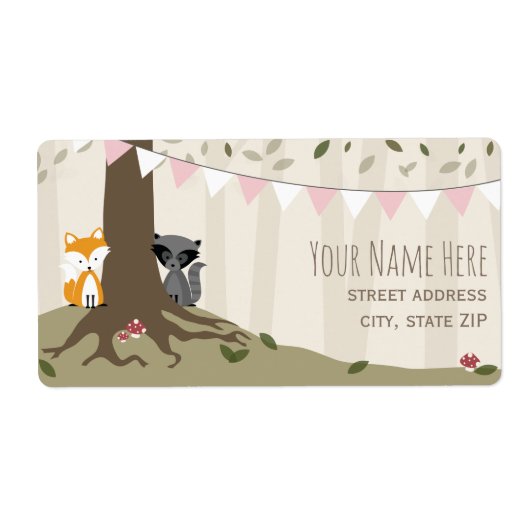 Woodland Creatures Meisje Baby shower Label (Voorkant)
