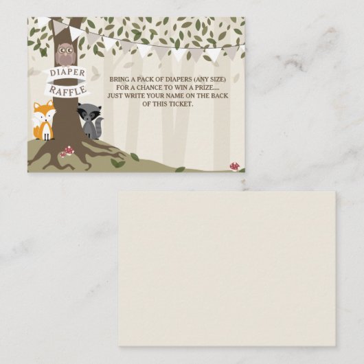 Woodland Creatures Neutrale Luier Raffle Informatiekaartje (Voorkant / Achterkant)