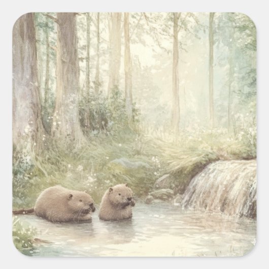Woodland Creatures Vierkante Sticker (Voorkant)