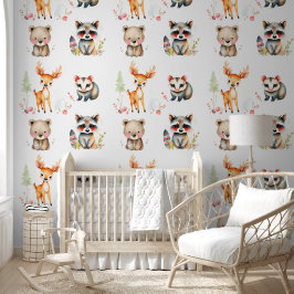 Woodland Creatures Waterverf Illustration Behang
