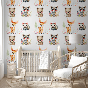 Woodland Creatures Waterverf Illustration Behang
