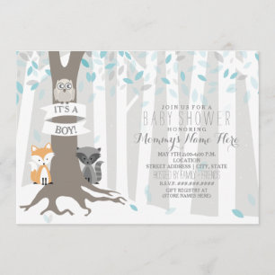 Woodland Creatures Winter Baby shower - Boy Kaart